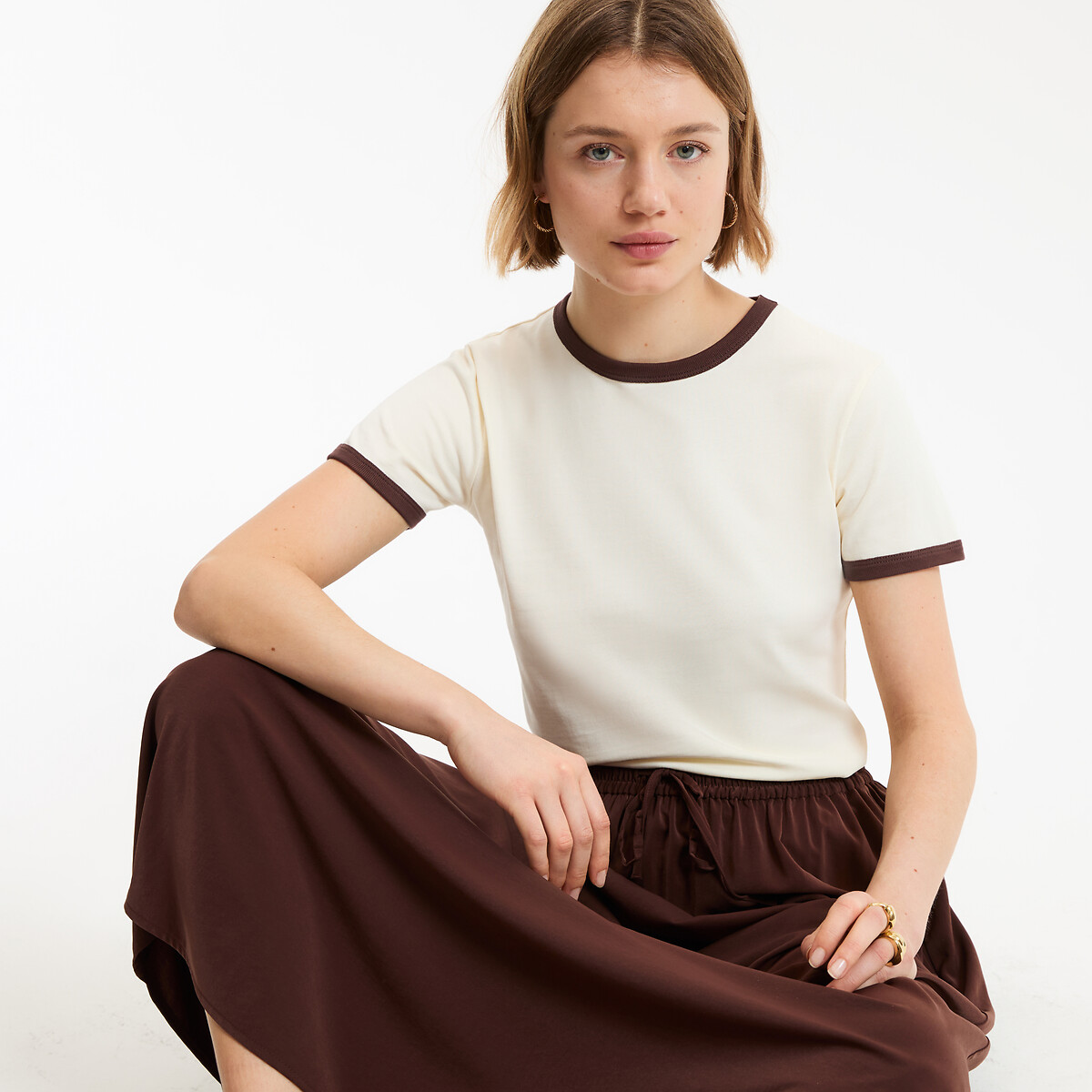 La Redoute Collections Κοντομάνικο t-shirt με στρογγυλή λαιμόκοψη και αντιθετικές λεπτομέρειες