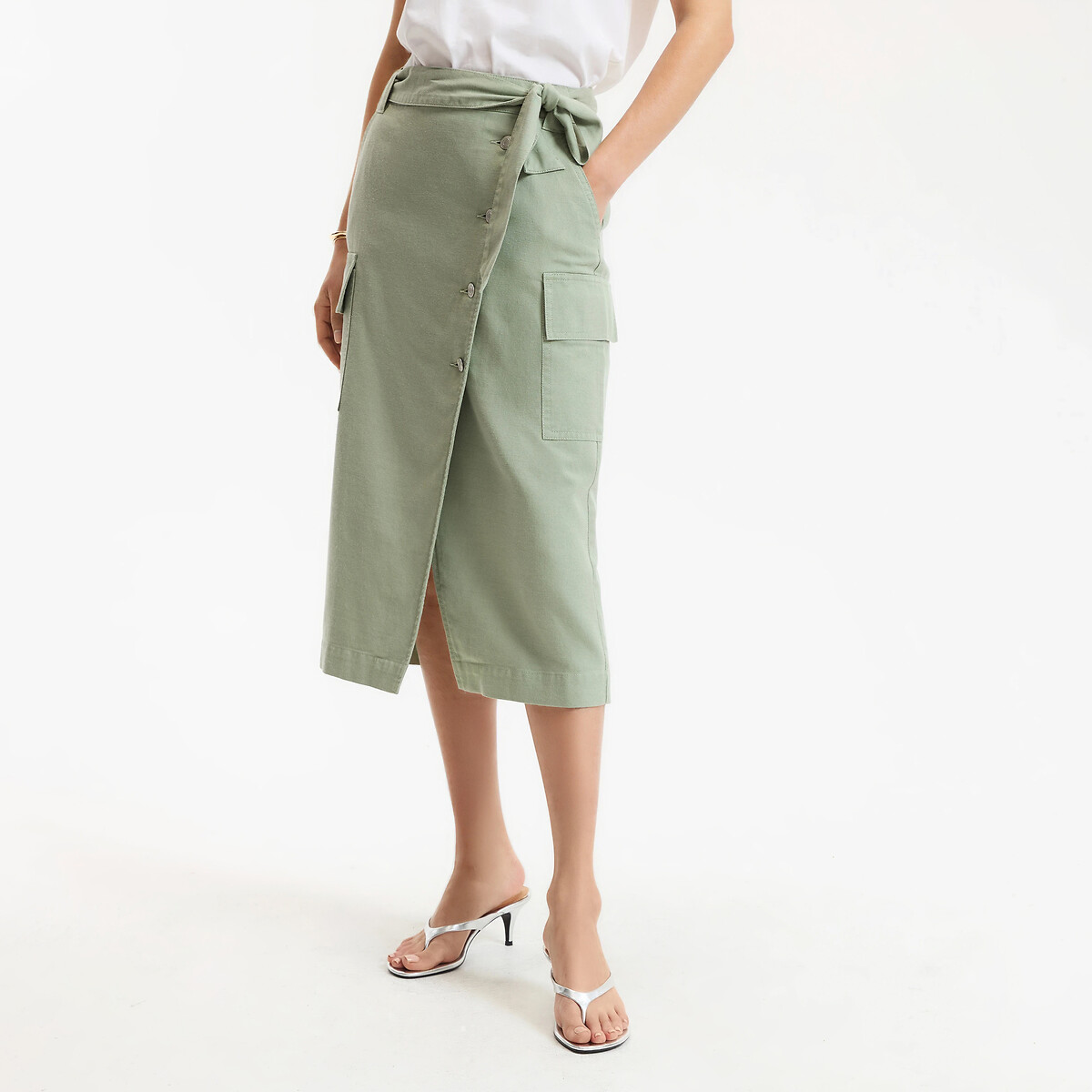 Μίντι φούστα τύπου παρεό από λιοσέλ και βαμβάκι