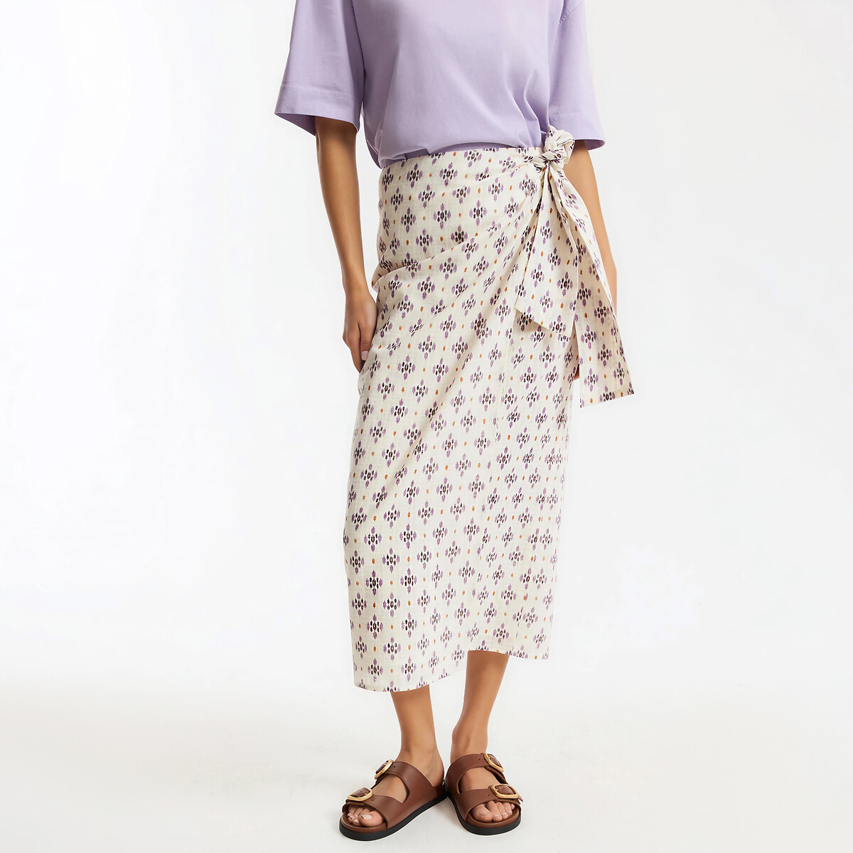 Μίντι φούστα σε στιλ κρουαζέ με στάμπα και δέσιμο