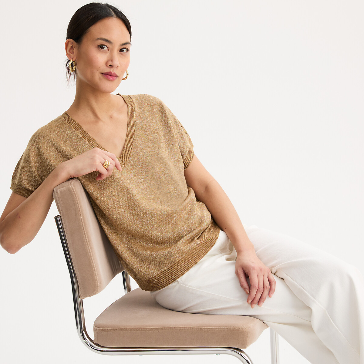 ANNE WEYBURN Πλεκτή μπλούζα με V λαιμόκοψη