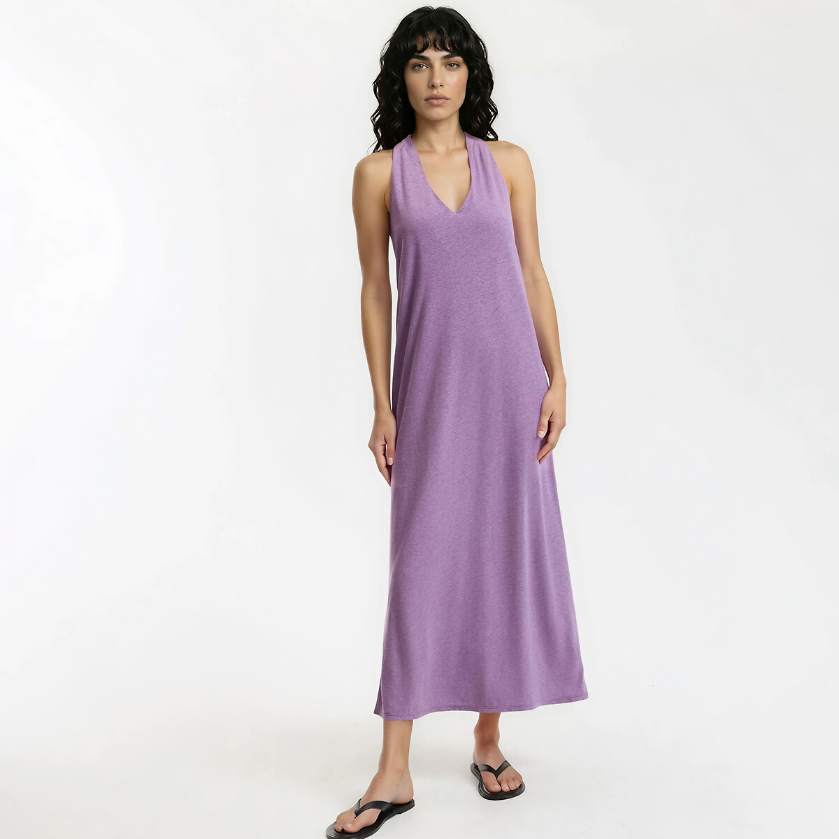 Μακρύ αμάνικο φόρεμα από λινό και βισκόζη