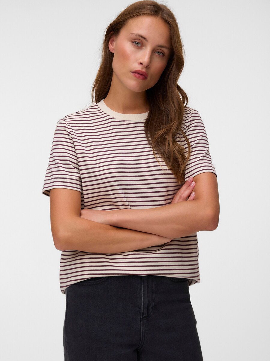 Ριγέ t-shirt με στρογγυλή λαιμόκοψη και κοντά μανίκια