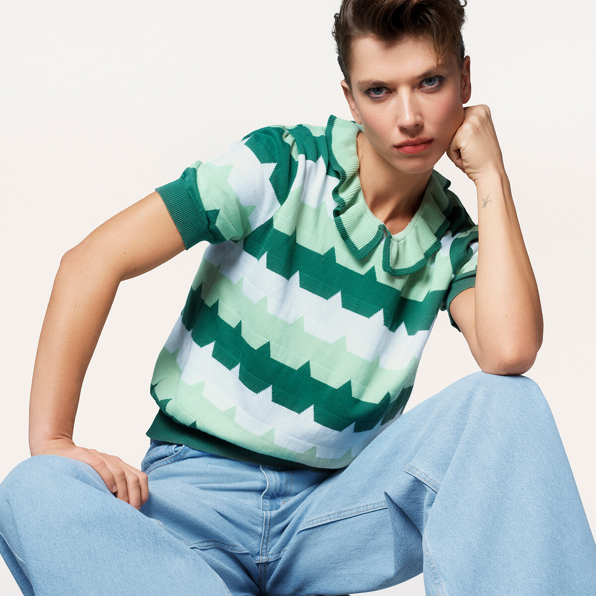 BLANCHEMAILLE Πλεκτή μπλούζα με βολάν και γιακά Claudine