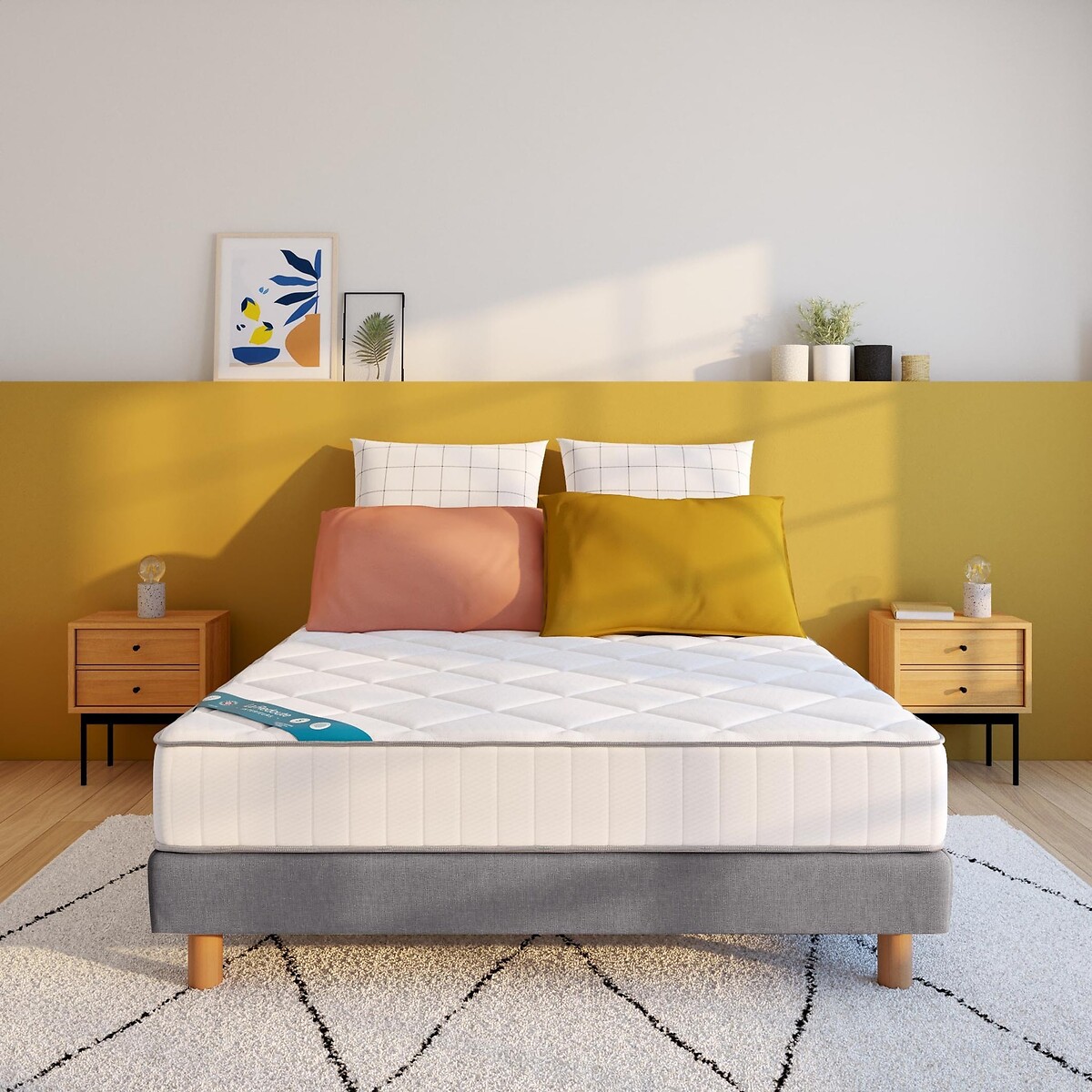 Σετ στρώμα λάτεξ μέτριας σκληρότητας 15εκ με 3 ζώνες και υφασμάτινη βάση με 10 τάβλες 70x190 cm