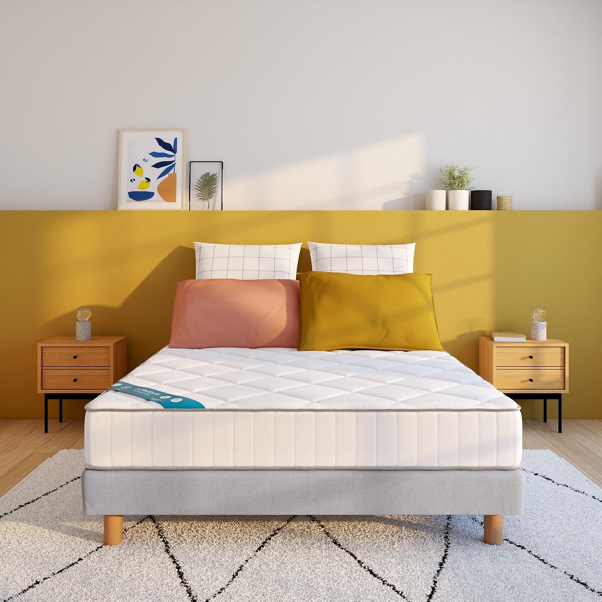 La Redoute Interieurs Σετ πολύ σκληρό στρώμα latex 21 εκ. με 7 ζώνες και υφασμάτινο κρεβάτι με τάβλες 70x190 cm