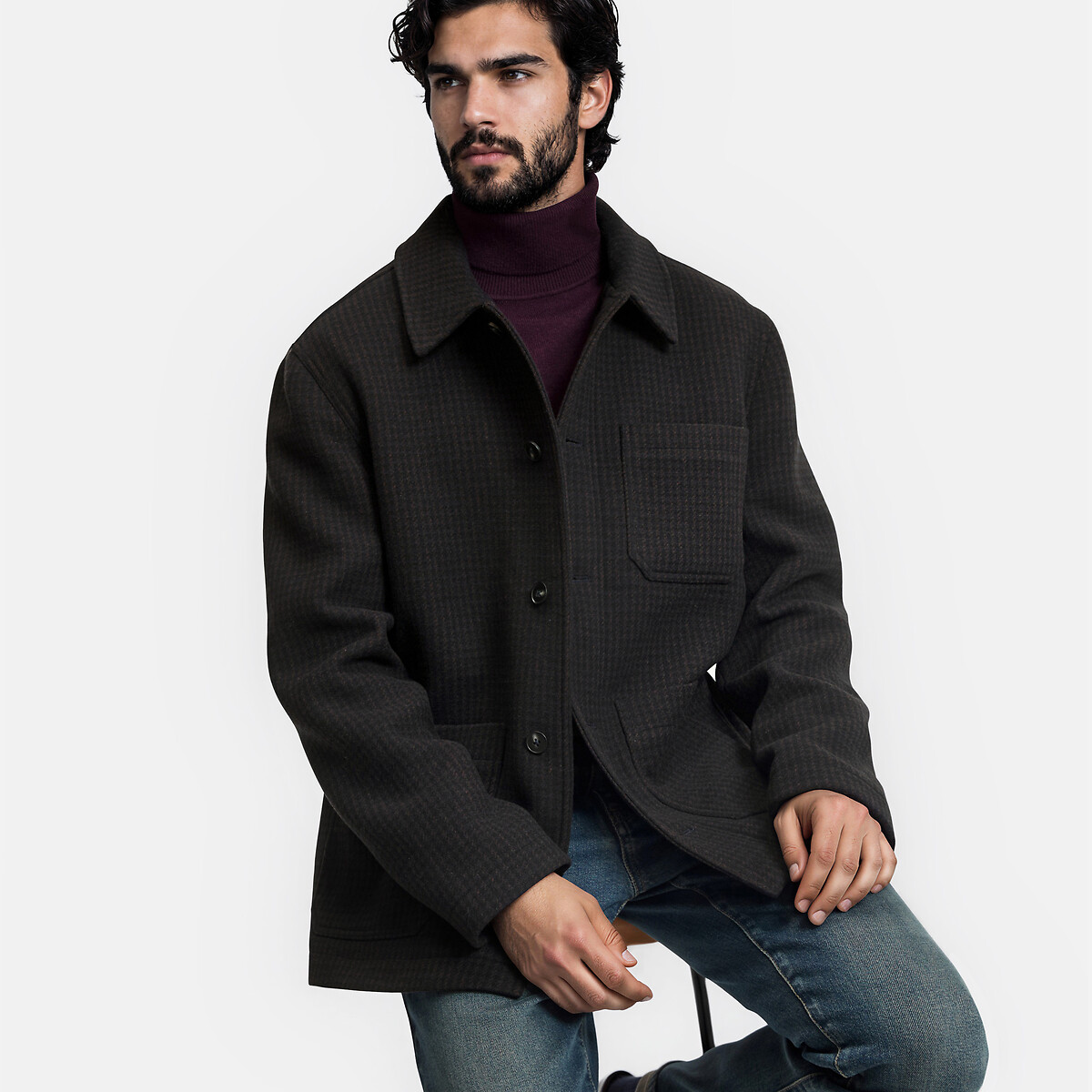 Μακρύ καρό jacket σε ίσια γραμμή