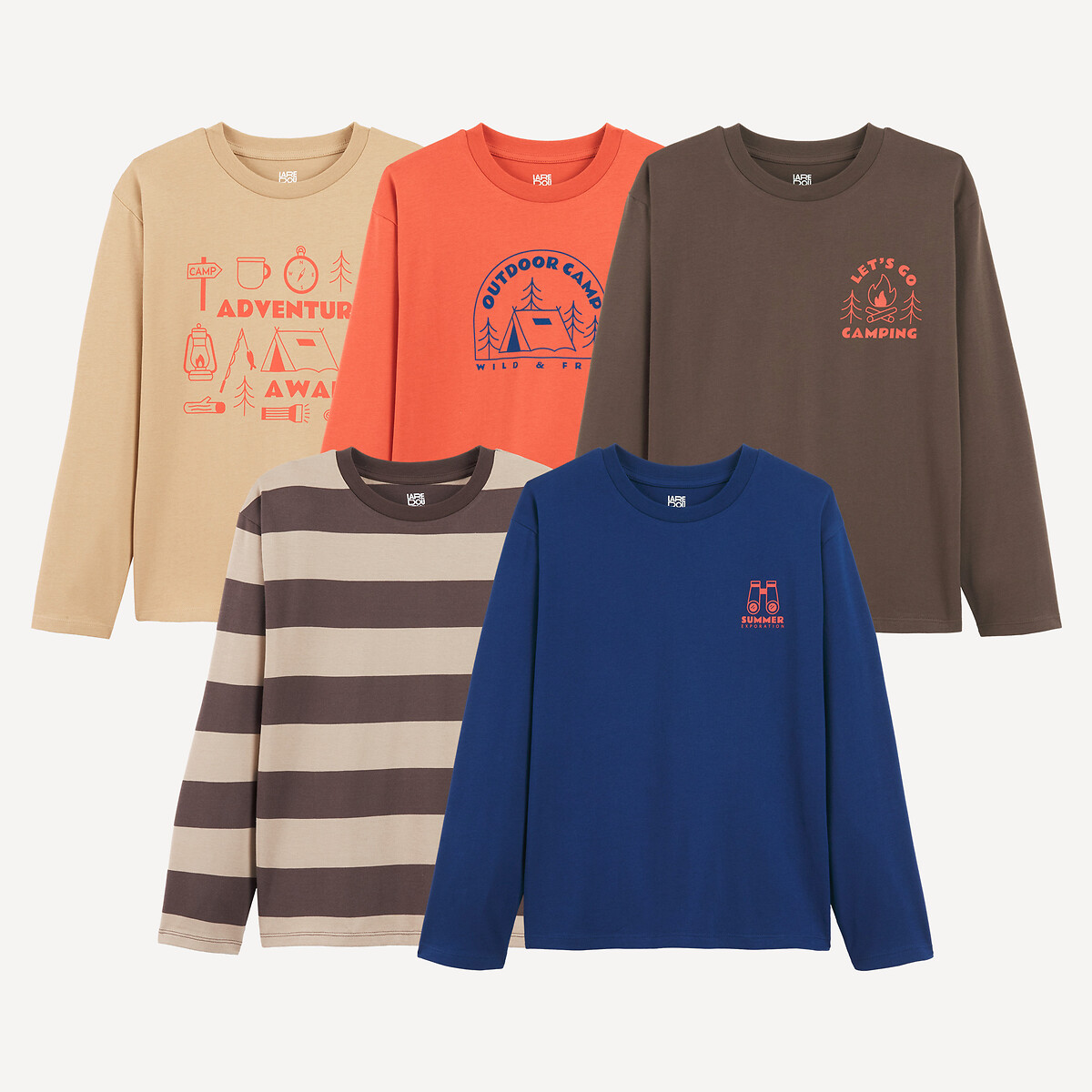 Σετ 5 μακρυμάνικα T-shirts με στρογγυλή λαιμόκοψη