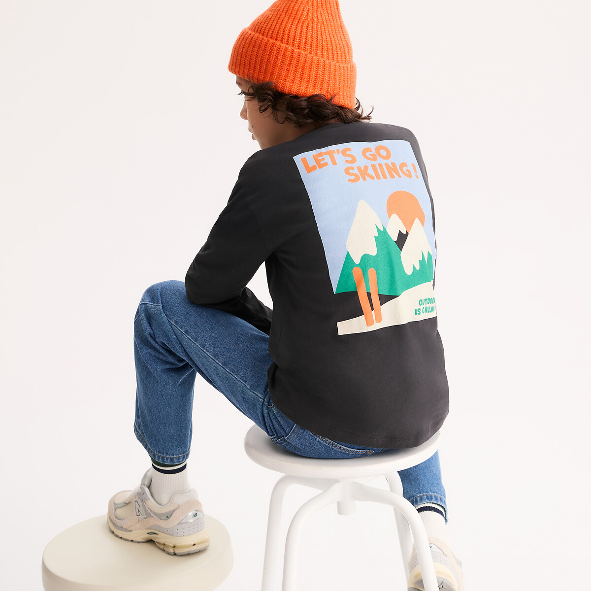 Μακρυμάνικο T-shirt με τύπωμα βουνών μπροστά και πίσω