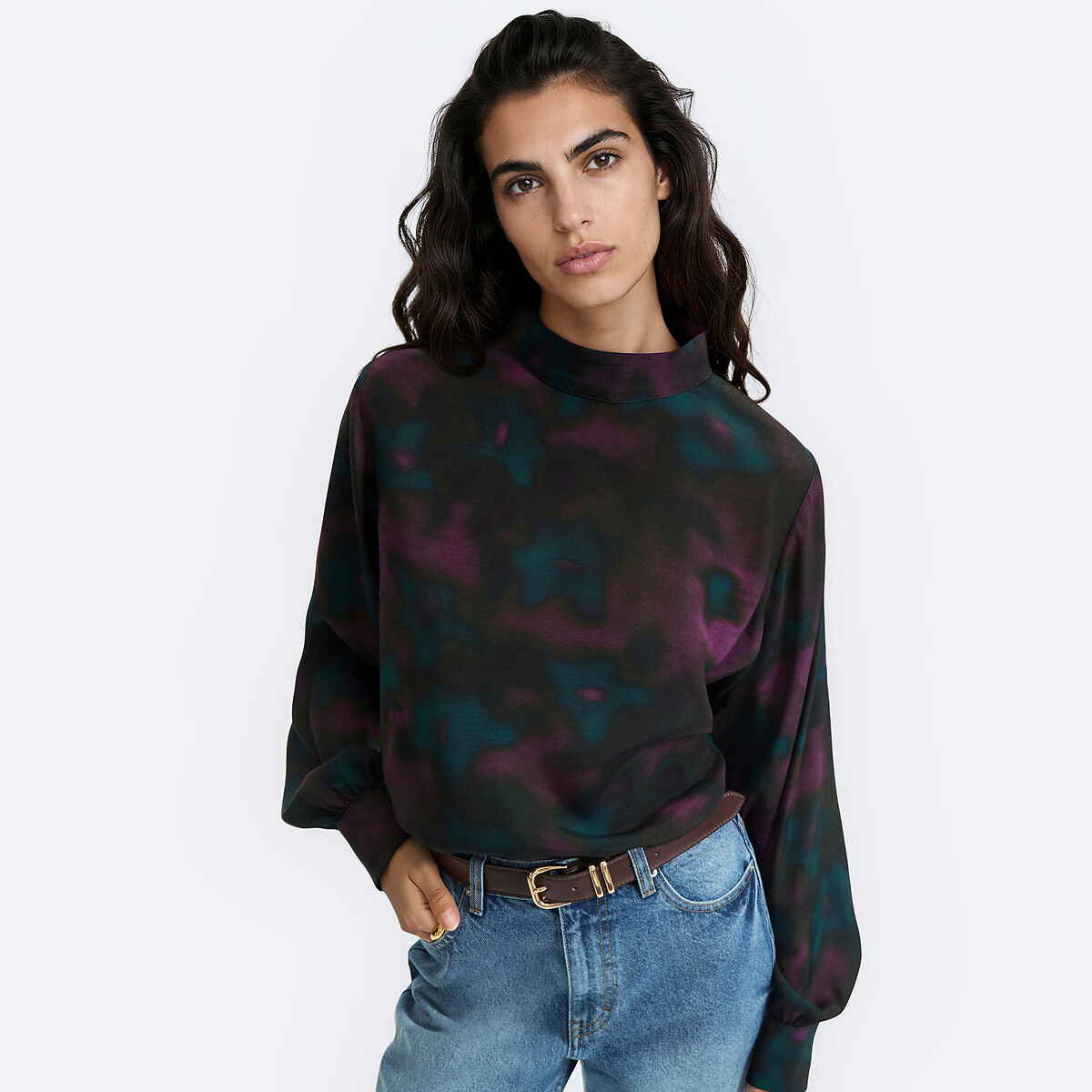 Μακρυμάνικη μπλούζα με όρθιο γιακά και tie-dye τύπωμα