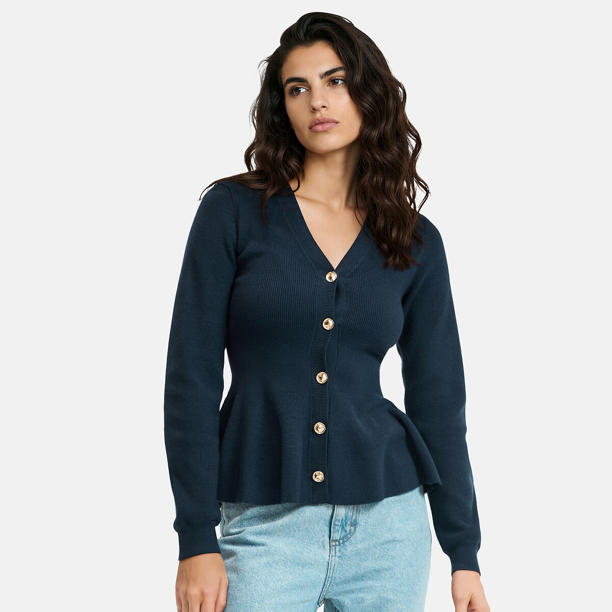 Peplum ζακέτα με V λαιμόκοψη