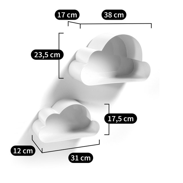 Σετ 2 μεταλλικά ράφια τοίχου σε σχήμα σύννεφου, Spacielle