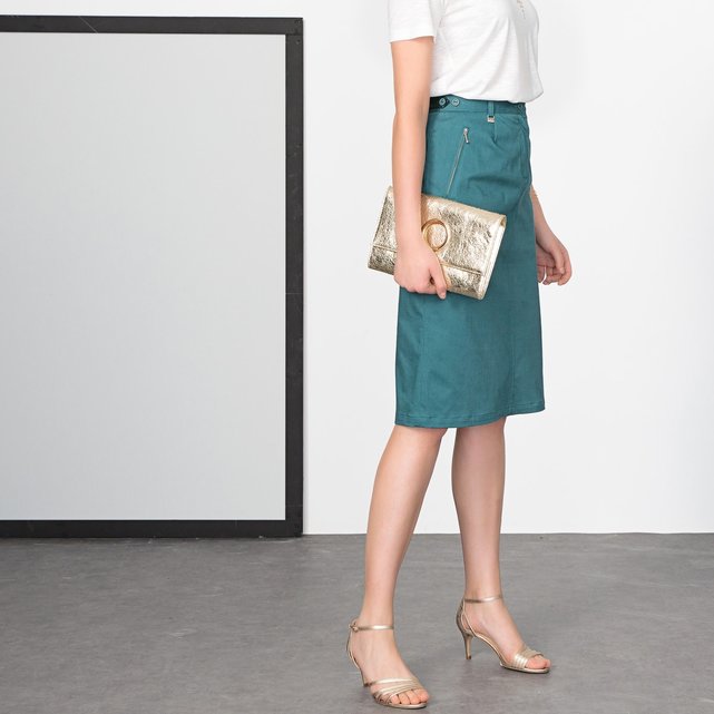 Stretch Cotton Satin Pencil Skirt, Length 64cm