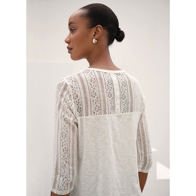 Off the Shoulder Top with Lace Sleeves