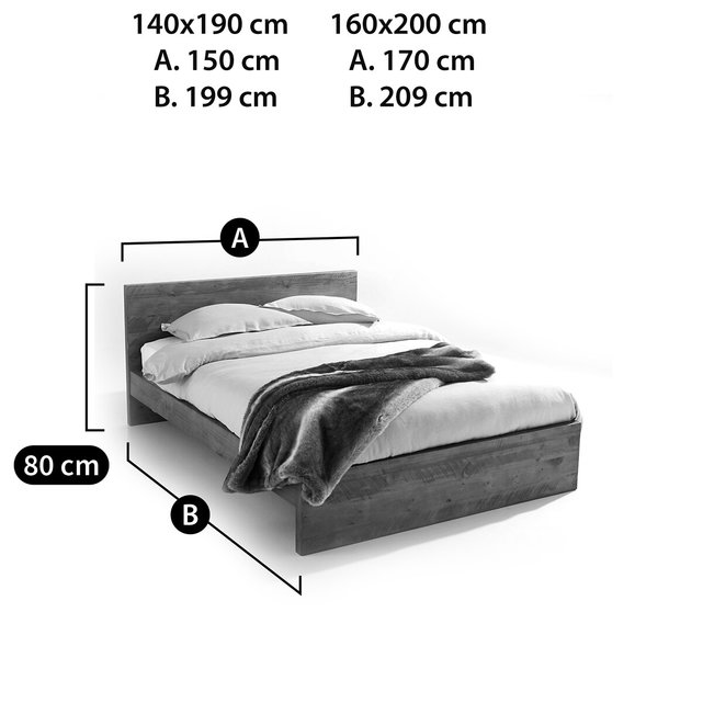 Ρουστίκ κρεβάτι από συμπαγές ξύλο πεύκου χωρίς σανίδες Lunja