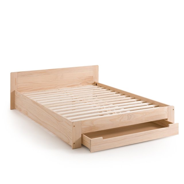 Κρεβάτι από μασίφ ξύλο πεύκου με τάβλες και συρτάρι, Crawley