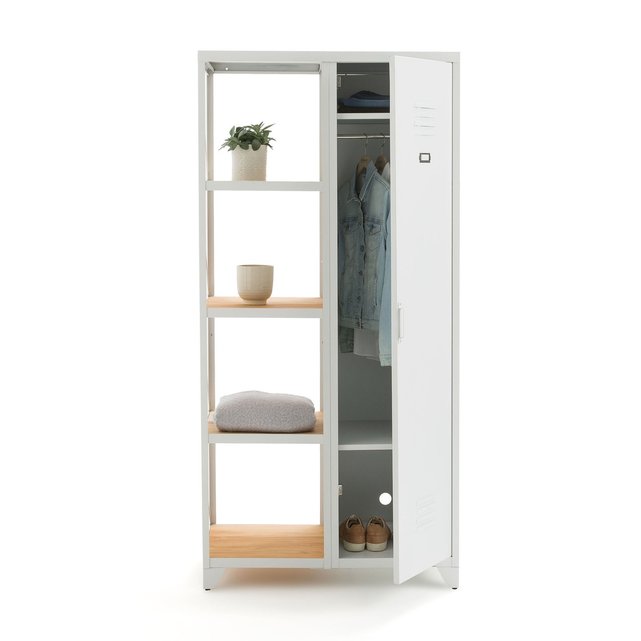 HIBA Metal and Pine Single-Door Cabinet and Shelving Unit