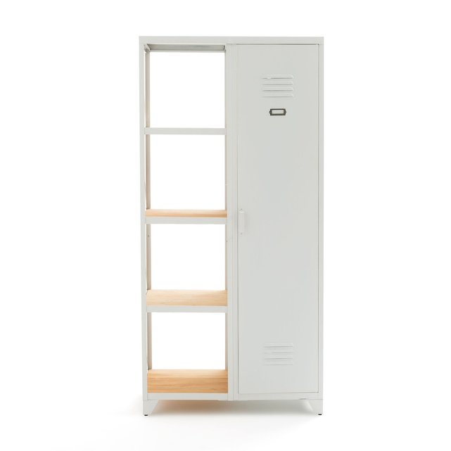 HIBA Metal and Pine Single-Door Cabinet and Shelving Unit