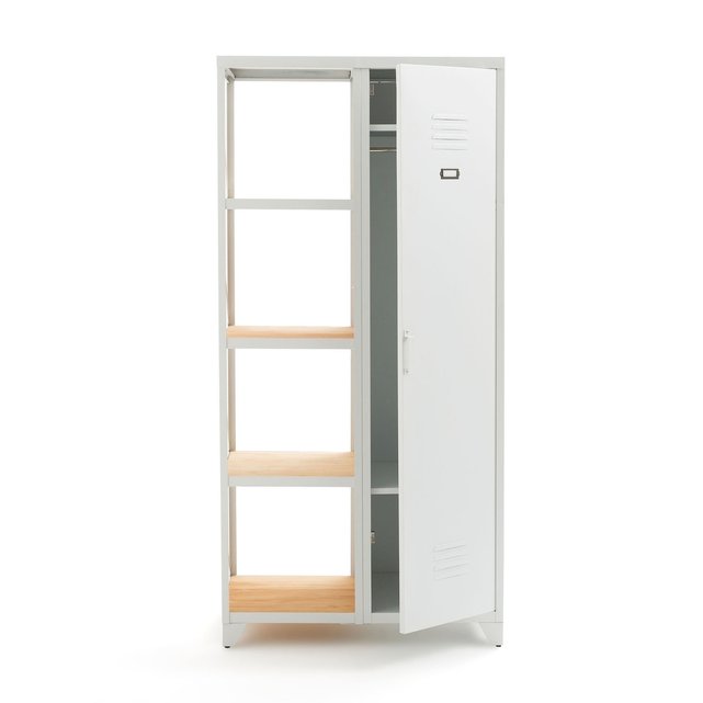 HIBA Metal and Pine Single-Door Cabinet and Shelving Unit