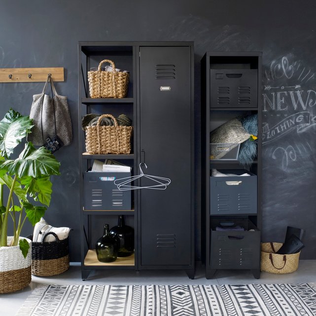 HIBA Metal and Pine Single-Door Cabinet and Shelving Unit