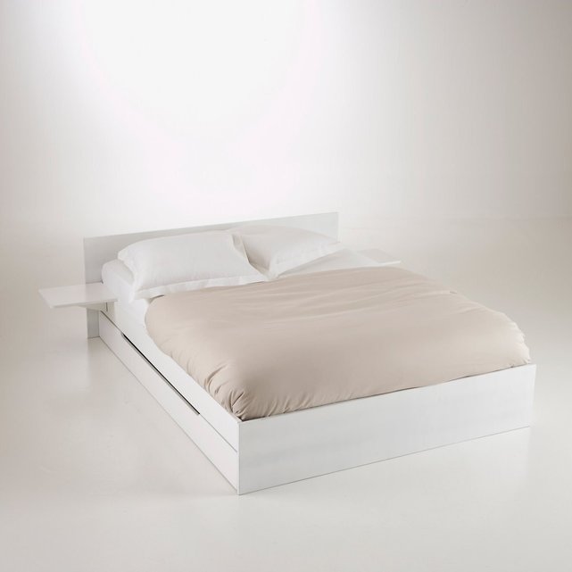 Κρεβάτι με σανίδες, συρτάρι και ράφια από λεύκα
