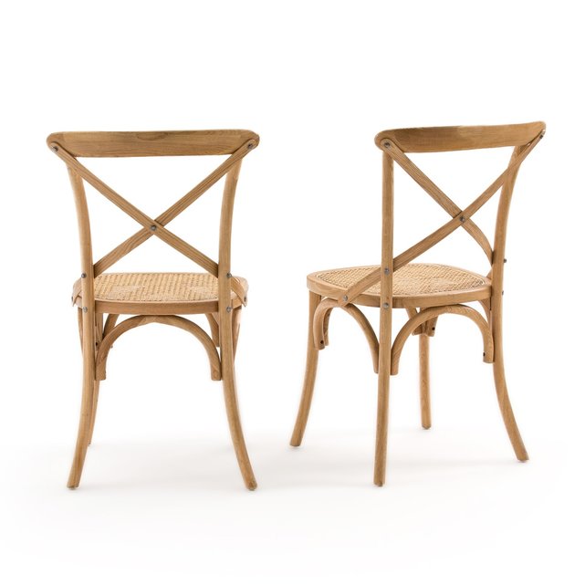 Σετ 2 καρέκλες από ξύλο δρυ και ψάθα, Cedak