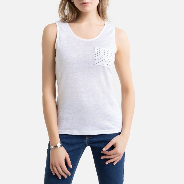 Αμάνικη μπλούζα από λινό με στρογγυλή λαιμόκοψη