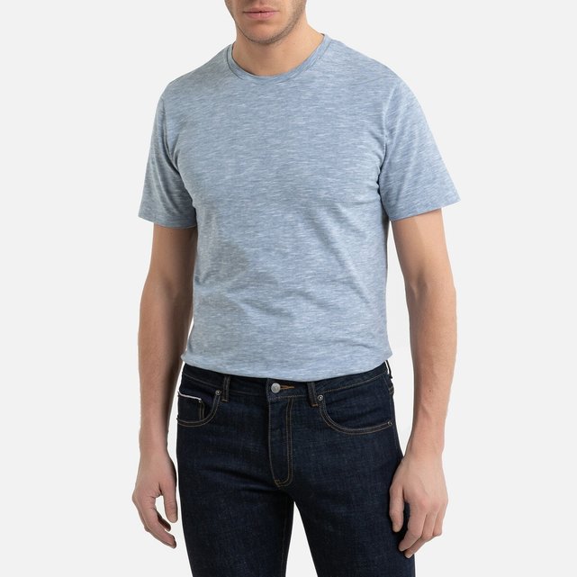 Κοντομάνικη ριγέ μπλούζα με στρογγυλή λαιμόκοψη