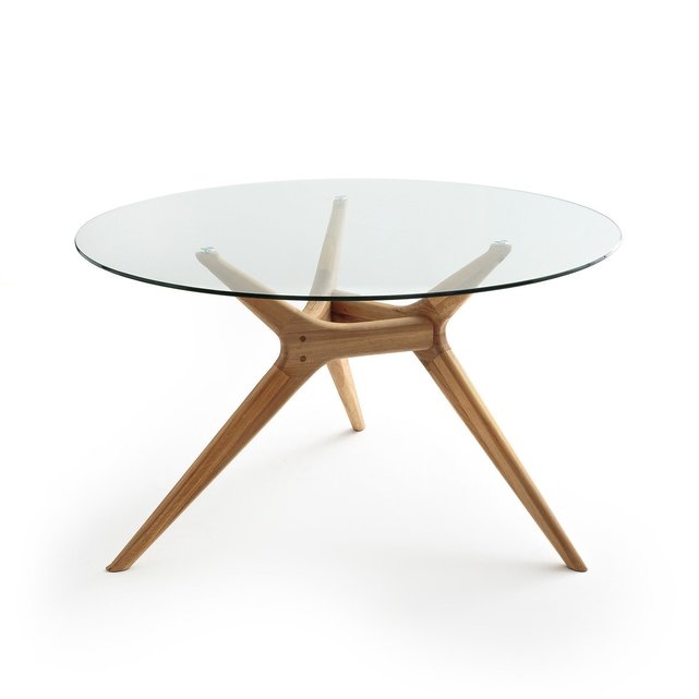Στρογγυλό τραπέζι από γυαλί/ξύλο, Maricielo
