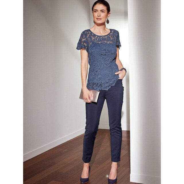2-in-1 Lace Top with Cami and Short Sleeves