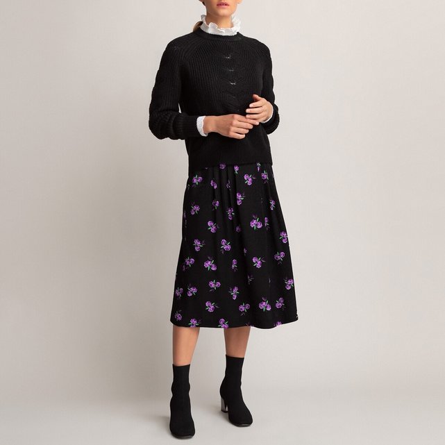 Μίντι εβαζέ φούστα με φλοράλ μοτίβο