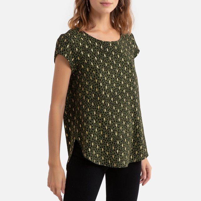 Κοντομάνικη μπλούζα με μοτίβο φύλλα