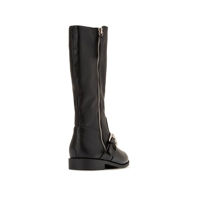 Kids Zipped Knee-High Boots with Buckle