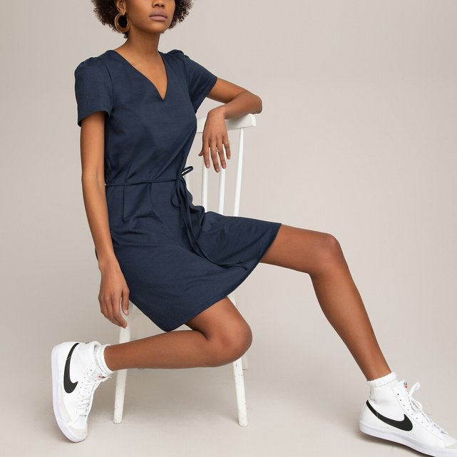 Cotton Mini Dress with Short Sleeves