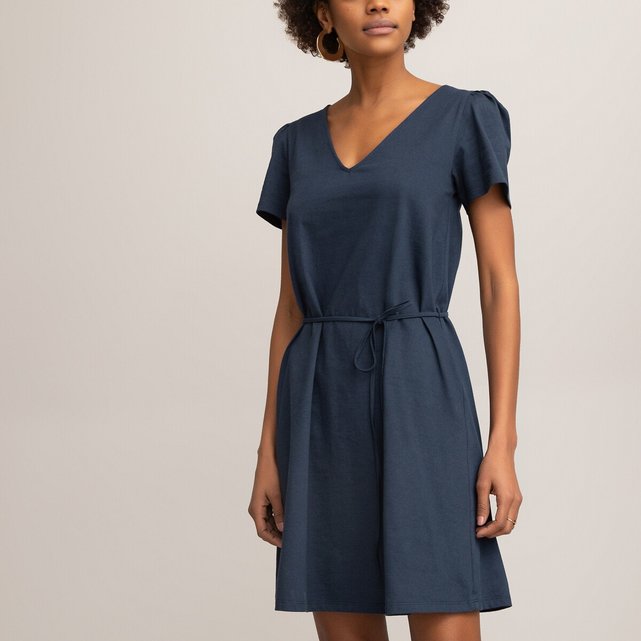 Cotton Mini Dress with Short Sleeves