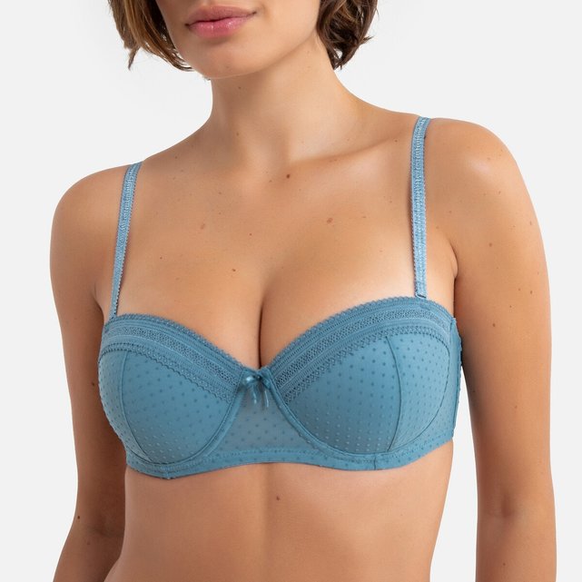 Push-Up Bandeau Bra in Dotted Tulle