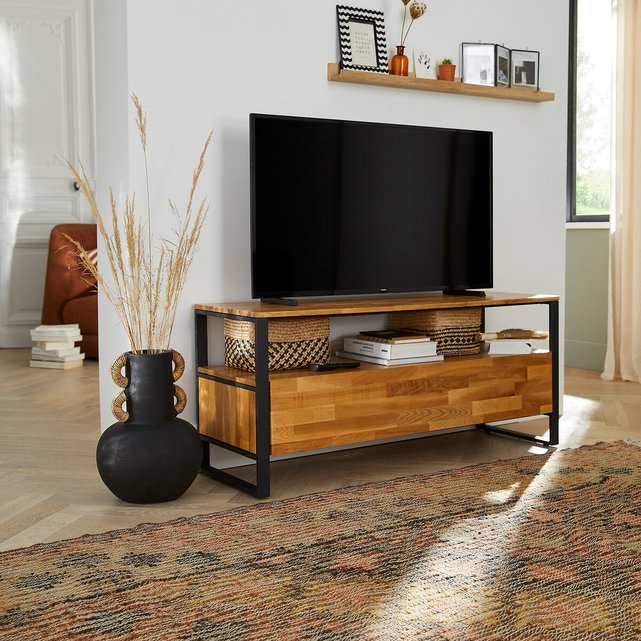 Έπιπλο τηλεόρασης από μασίφ ξύλο δρυ και μέταλλο, Hiba