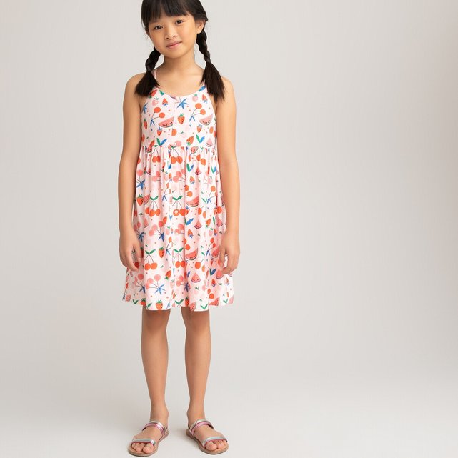 Εμπριμέ χυτό φόρεμα με λεπτές τιράντες, 3-12 ετών