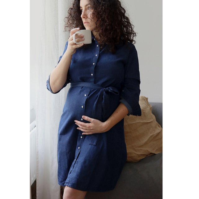 Σεμιζιέ φόρεμα εγκυμοσύνης από ελαφρύ ντένιμ