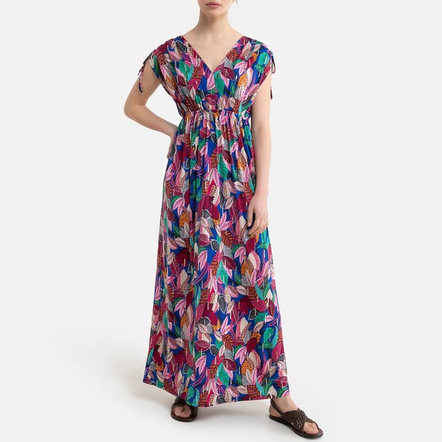 Μακρύ κοντομάνικο φόρεμα με φλοράλ μοτίβο