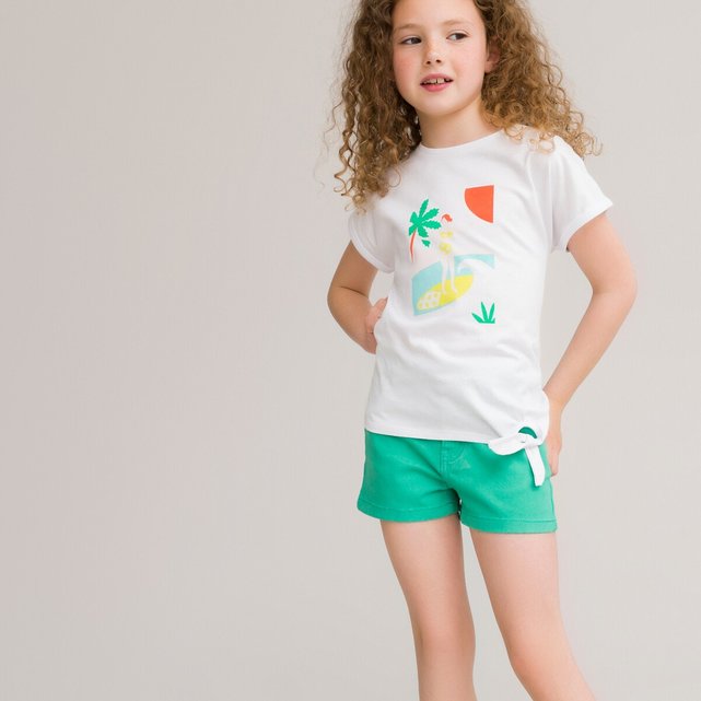 T-shirt από οργανικό βαμβάκι με φιόγκο μπροστά, 3-12 ετών