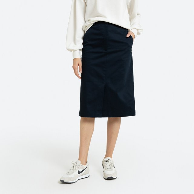 Cotton Straight Knee-Length Skirt with Pockets