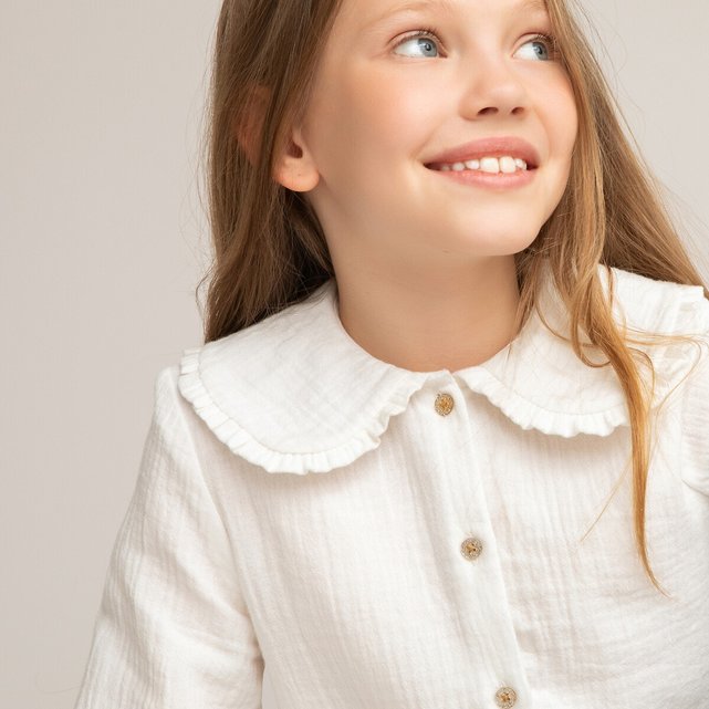 Μπλούζα με στρογγυλό γιακά από βαμβακερή γάζα, 3 - 12 ετών