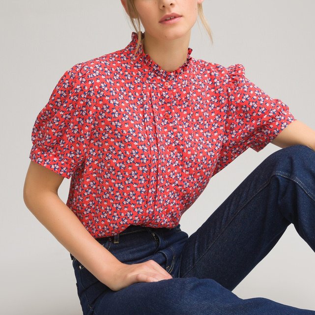 Κοντομάνικο πουκάμισο με όρθιο λαιμό και φλοράλ μοτίβο