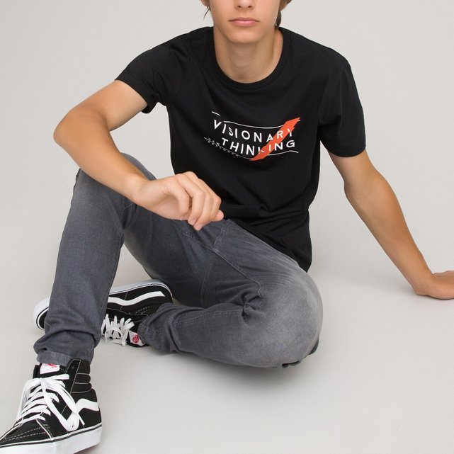 T-shirt από οργανικό βαμβάκι με στάμπα μπροστά, 10-18 ετών