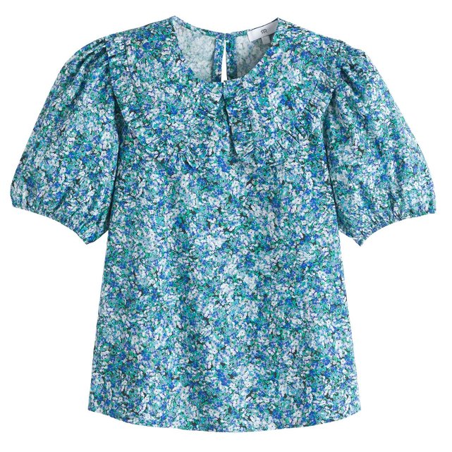 Κοντομάνικη μπλούζα με μεγάλο στρογγυλό γιακά