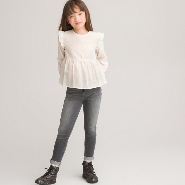 Μακρυμάνικη μπλούζα με λεπτές ρίγες και βολάν, 3-12 ετών