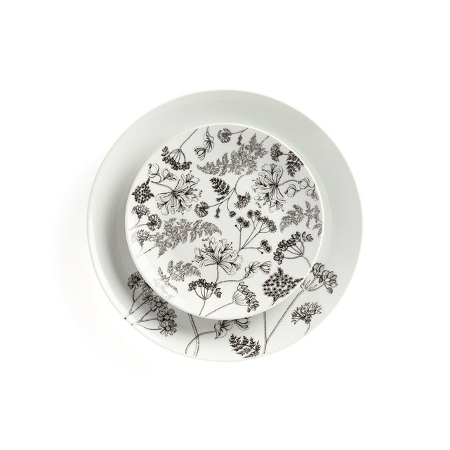 Σετ 4 ρηχά πιάτα από πορσελάνη με μοτίβο λουλούδια, Romanza
