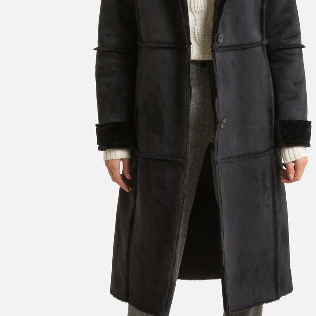 Παλτό με όψη μουτόν και κουκούλα