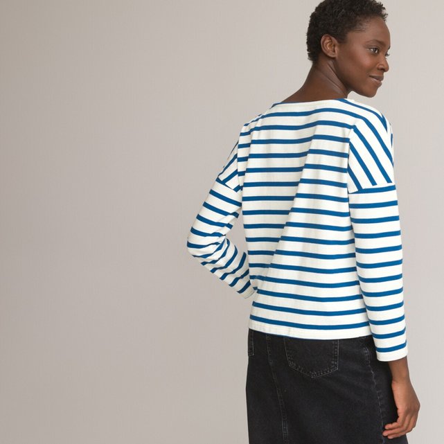 Breton Striped Cotton T-Shirt with Crew Neck