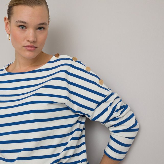 Breton Striped Cotton T-Shirt with Crew Neck